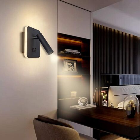 LED Bedside Lights Wall Lamp Hotel Interior Wall Lights Bed Corridor Wall Lamp with Switch Black 10W (Square)