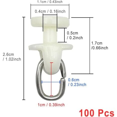 100pcs Curtain Track Rollers-(White) Inner Rail Curtain Hook Rail Slider,Curtain Pulley Plastic Curtain Track