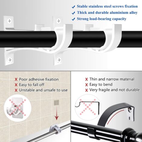 Set of 2 Heavy Duty White Metal Curtain Rod Brackets for 26-28mm Curtain Rods