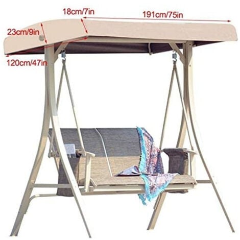 Beige Replacement Canvas for Swing, 3 Seater Replacement Cover, Garden Swing Roof, Waterproof Canopy Cover for Swinging Gardens and Terraces