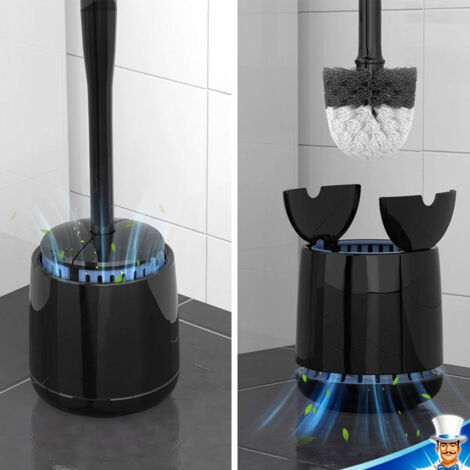 Toilet Brush, Premium Toilet Brush and Holder with Automatic Lid, Toilet Bowl Cleaning Brush, Black
