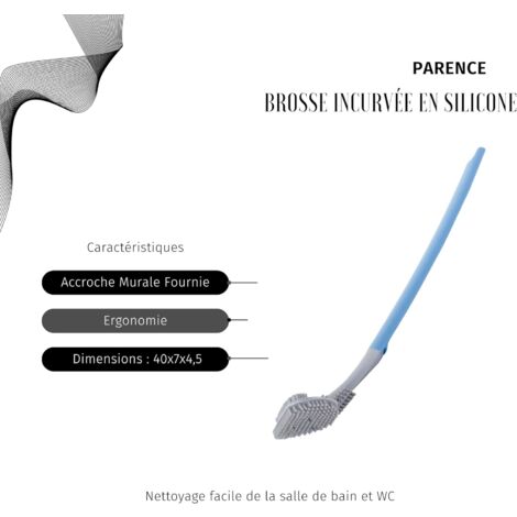 Silicone Curved Toilet Brush for Bathroom Cleaning - Wall Mounted, Flexible, Hygienic / 40x7.2x5cm,