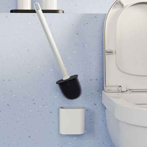 White Silicone Toilet Brush Holder, Non-Drip, Antibacterial, Ventilated Toilet Brush, Quick Drying, Odorless, Wall/Floor Mounted Toilet Brush, Bathroom and Toilet
