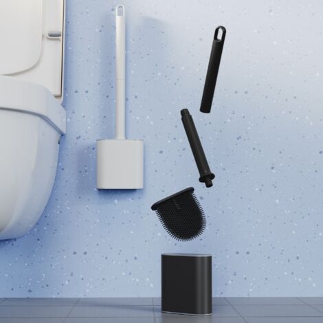 White Silicone Toilet Brush Holder, Non-Drip, Antibacterial, Ventilated Toilet Brush, Quick Drying, Odorless, Wall/Floor Mounted Toilet Brush, Bathroom and Toilet