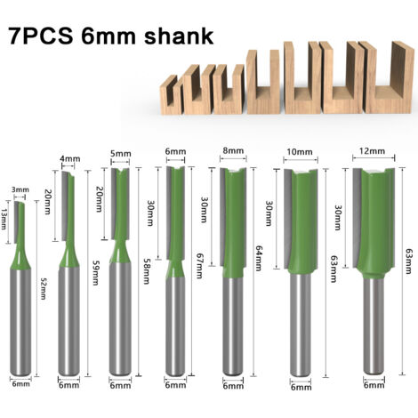 Stright Round Router Bit 6mm Straight Router Bit, 7 Pieces Straight Router Bits Straight Cutting ...