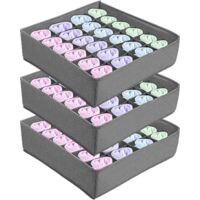 3 Pieces Socks and Underwear Organizer Set (Grey), 24 Compartments Drawer Organizer, Foldable Box