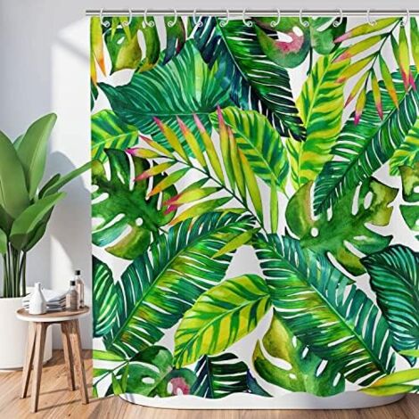 XFLINGBAO Duschvorhang – Tropische Blätter, 183x183 Cm, Wasserdichter Polyester, Mit Haken