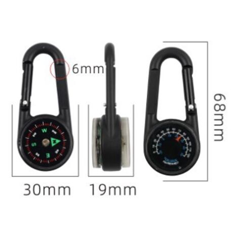 Multifunktionaler Karabiner Mit Kompass & Thermometer - Outdoor Gadget Schwarz