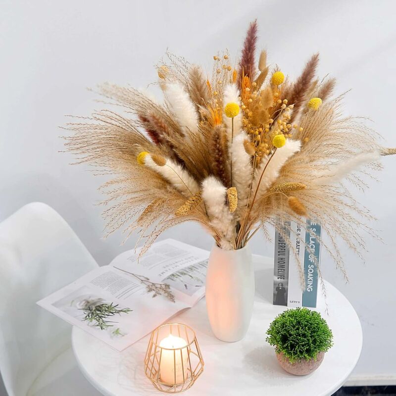 Natural Dried Pampas Grass Decoration, 100 PCS 40-44cm Dried Flowers, Dried Pampas Grass Decor Bouquet, Decorative Pampas Grass Plants for Boho Arrangements, Wedding, Bedroom, Birthday