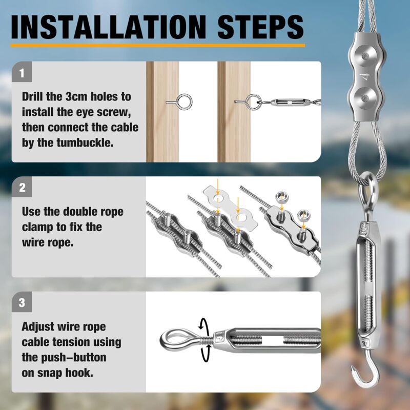115ft 304 Stainless Steel Wire Rope Kit With Turnbuckles & Hardware – 1/16 Inch, For DIY Railings, Clotheslines & More - View #5