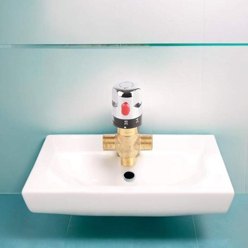 Simlug 3 Way Thermostatic Valve, G1/2in 3 Way Brass Thermostatic Mixing Valve Faucet Temperature Mixer Control Valve Home Bathroom - View #9