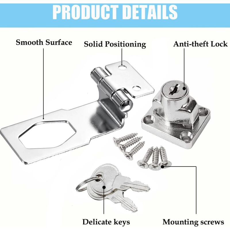 2 Pack Keyed Alike Hasp Locks - 90 Degree Chrome Plated Cabinet Locks For Doors & Drawers