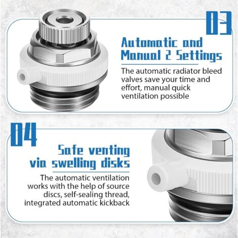 (6 Pcs)Automatic Radiator Bleeder Valve 1/2 Inch Radiator Vent Air Release Valve Brass Auto Cut Off Vent Radiator Valve Automatic Bleeder