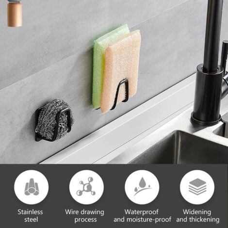 Sink Organizer Kitchen Sponge Holder Self Adhesive Sink Sponges Drying Rack Drainer 304 Stainless Steel Storage Holder Kitchen Sink Accessories GrooFoo