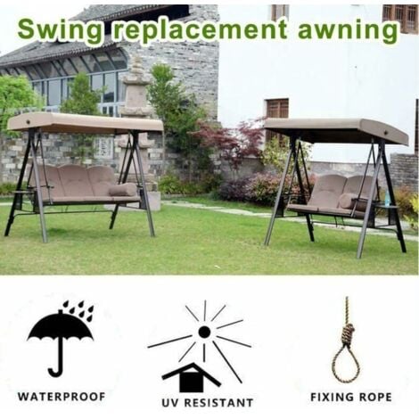 Beige Replacement Canvas for Swing, 3 Seater Replacement Cover, Garden Swing Roof, Waterproof Canopy Cover for Swinging Gardens and Terraces