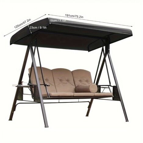 Beige Replacement Canvas for Swing, 3 Seater Replacement Cover, Garden Swing Roof, Waterproof Canopy Cover for Swinging Gardens and Terraces
