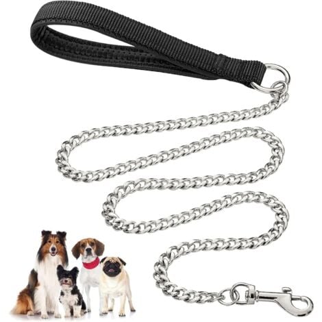 CSPARKV Heavy Duty Metal Dog Leash 120cm Chew Proof Pet Leash Chain with Soft Padded Handle for Large Medium Dogs 120cm3mm