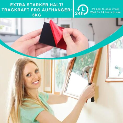 12 Pieces Adhesive Picture Hangers Adhesive Frame Hangers Without Drilling Supports for Photos and Mirrors Adhesive Frame Fixing for Hanging Mirrors or Pictures, Up to 5kg