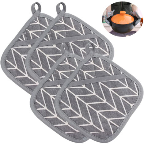 4 Pcs Non-Slip Silicone Cotton Kitchen Gloves, Heat Resistant Oven Mitts Square Pot Holder for Cooking and Baking Grey (1/5)