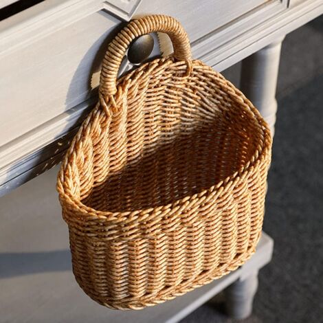 Light Brown Wicker Hanging Wall Basket - Kitchen Storage For Garlic, Onions, Eggs (11x6x5 In) - View #9