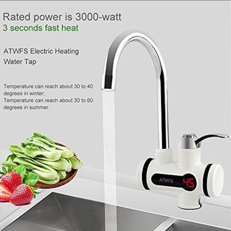220V Electric Faucet with Instant Water Heater, 3000W, LED Temperature Display, Water Heater for Kitchen, Bathroom, Instant Water (Under, Large) [Energy Class A]
