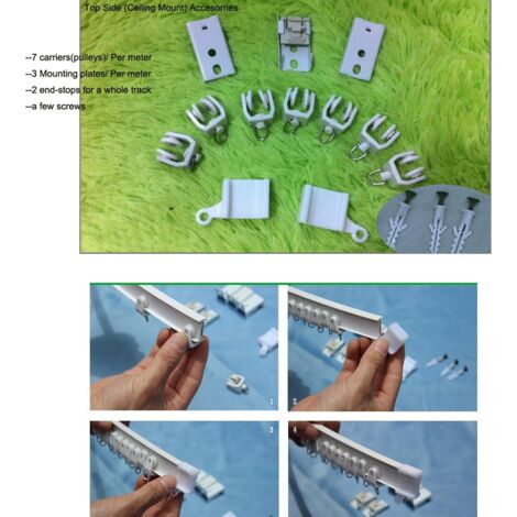 200cm Ceiling Mount Alloy Folding Rod Flexible Metal Plastic Window Curtain Rod White
