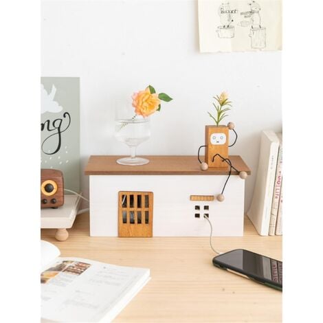 Cable Organizer Box Cable Storage Box Wooden Hidden Cable Protector Creative TV Computer Cable and Power Strip Storage Box Home Office Line Management Cable Management Box