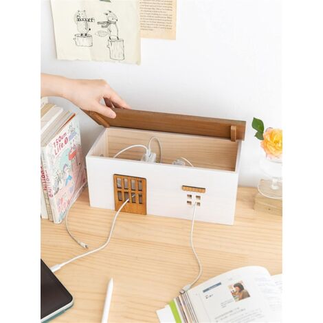 Cable Organizer Box Cable Storage Box Wooden Hidden Cable Protector Creative TV Computer Cable and Power Strip Storage Box Home Office Line Management Cable Management Box