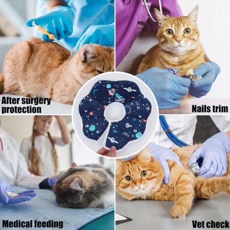 Blue (M) Cat Collars Anti-Bite Adjustable Protection Comfy Cone Recovery Collar for Cats and Puppies