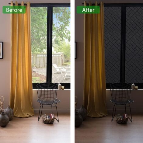 (Black, 45x200cm) Anti-Peep Window Film Blackout Window Film Electrostatic Glass Film Anti UV Frosted Effect Film for Office Home Bathroom Bedroom Kitchen