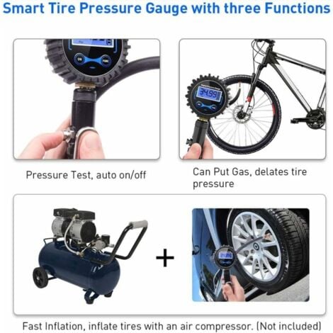 Digital Tire Pressure Gauge 250 PSI, High Accurate Digital Tire Pressure Gauge with Inflator Gun for Car Motorcycle Bikes, 2 AAA Batteries, LCD Display