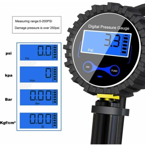 Digital Tire Pressure Gauge 250 PSI, High Accurate Digital Tire Pressure Gauge with Inflator Gun for Car Motorcycle Bikes, 2 AAA Batteries, LCD Display