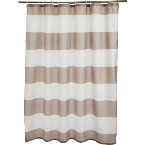 Basics Water-Repellent Printed Fabric Shower Curtain with Metal Grommets and White Plastic Hooks, 72" x 72", Gray Stripes (1/5)