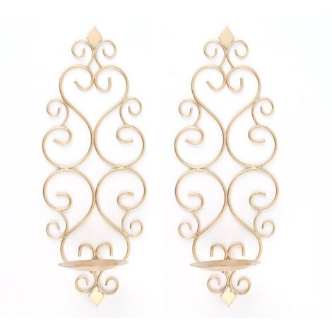 (Gold)Set of 2 Metal Wall Mounted Candle Holders Tealight Candlestick Holders, Candle Holder for Wall Bedroom Bathroom Living Room Decoration (1/5)