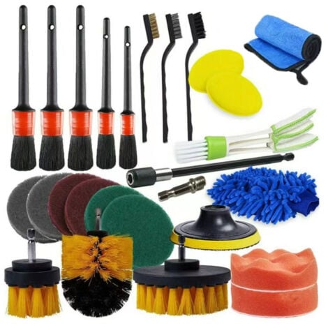 Car Cleaning Kit - 27 Piece Car Care Kit for Interior and Exterior - Car Wash Kit with Brushes, Polishing Sponges, Cleaning Gel and More