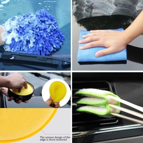 Car Cleaning Kit - 27 Piece Car Care Kit for Interior and Exterior - Car Wash Kit with Brushes, Polishing Sponges, Cleaning Gel and More