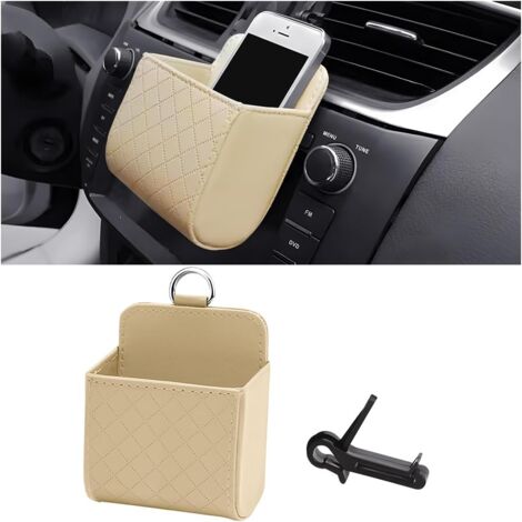 CSPARKV Universal Car Air Vent Storage Organizer, Car Air Vent Storage Bag for Most Cars, Car Air Vent Outlet Storage Bag Universal Pouch(Beige) (1/4)