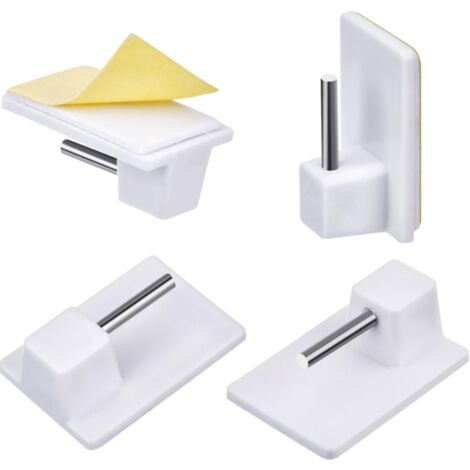 CSPARKV 20 Packs, Stainless Steel Plastic Self Adhesive Hooks for Net Curtain Rods, White