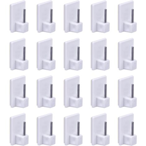 CSPARKV 20 Packs, Stainless Steel Plastic Self Adhesive Hooks for Net Curtain Rods, White