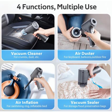 Cordless Handheld Vacuum Cleaner, 4 in1 Car Vacuum Cleaner, Mini USB-C Car Vacuum Cleaner Powerful 6500Pa, Rechargeable Lightweight with Washable Filter for Car Home
