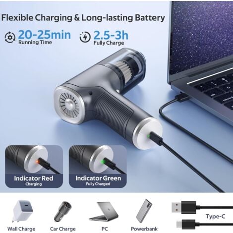 Cordless Handheld Vacuum Cleaner, 4 in1 Car Vacuum Cleaner, Mini USB-C Car Vacuum Cleaner Powerful 6500Pa, Rechargeable Lightweight with Washable Filter for Car Home
