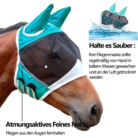 Anti Fly Mask Size S for Horses - UV Protection - Anti Mosquito Mask for Horses - With Ears - Breathable