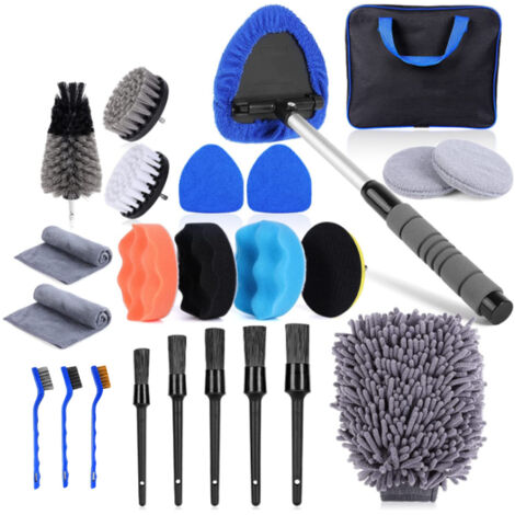 24PCS Car Cleaning Brush Kit, Car Cleaning Brush Auto Detailing Brush Car Wash Brush Car Cleaning Kit Car Rim Brush Drill Car Cleaning Interior and Exterior