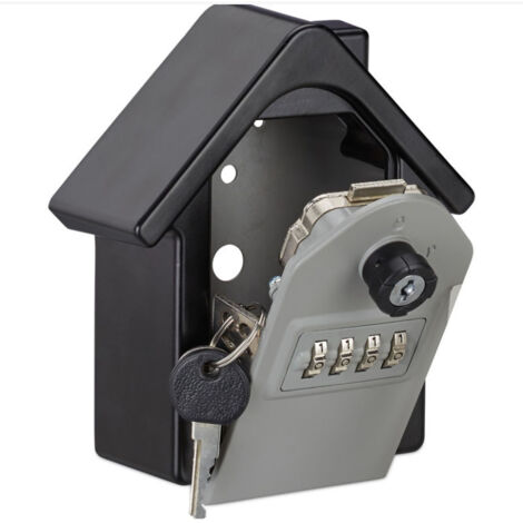 Secure key box house shape emergency key code safe key sage garage, 15x13.5x7 cm, black/grey