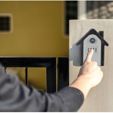 Secure key box house shape emergency key code safe key sage garage, 15x13.5x7 cm, black/grey