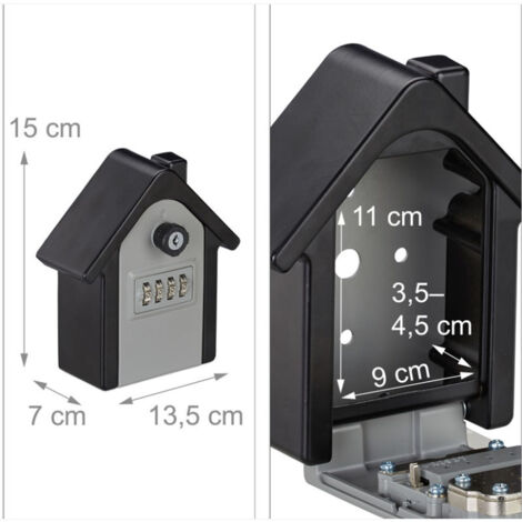 Secure key box house shape emergency key code safe key sage garage, 15x13.5x7 cm, black/grey