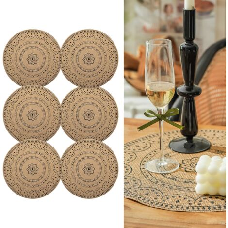 CSPARKV Set of 6 Round Bohemian Print Placemats PVC Braided Placemats Washable Heat Resistant Non-Slip Table Mats for Kitchen Restaurant Dining Table (1/5)