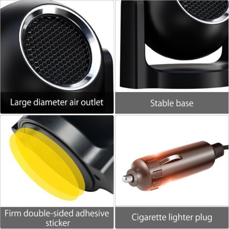 CSPARKV Car Heater, 12V 120W 2 in 1 Car Heater and Cooling Fan, Portable, with Cigarette Lighter Plug, 360° Rotatable, Windshield Defogger