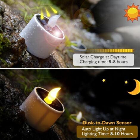 (Warm White)6pcs Solar LED Candles Rechargeable Flickering Waterproof Tea Light Candles, Perfect for Patio, Garden, Wedding, Party, Christmas Decoration