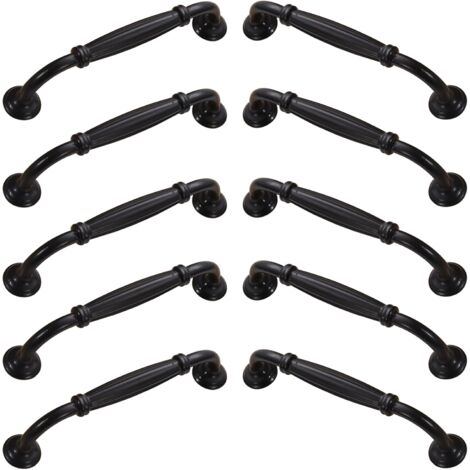 10Pcs Aluminum Alloy Cabinet Door Handles Pulls Knobs with Screws for Kitchen Bedroom Furniture (Black, 128mm) (1/5)